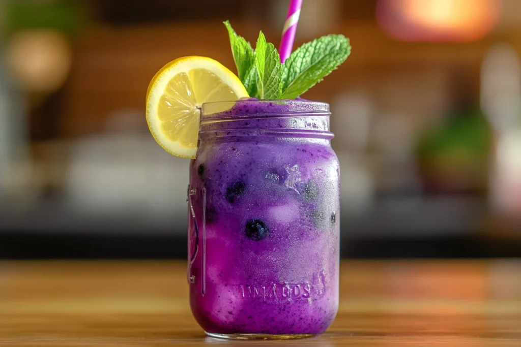 Blueberry lemon smoothie in a jar