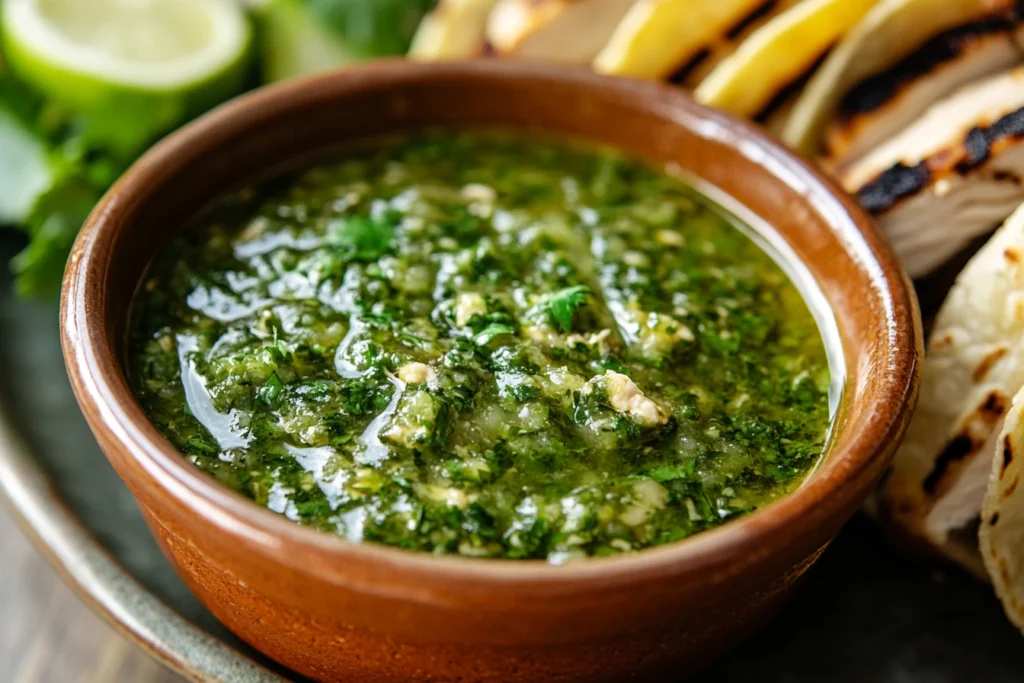 Homemade salsa verde with tacos