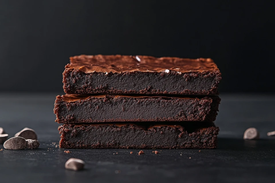 Close-up of fudgy brownie slice