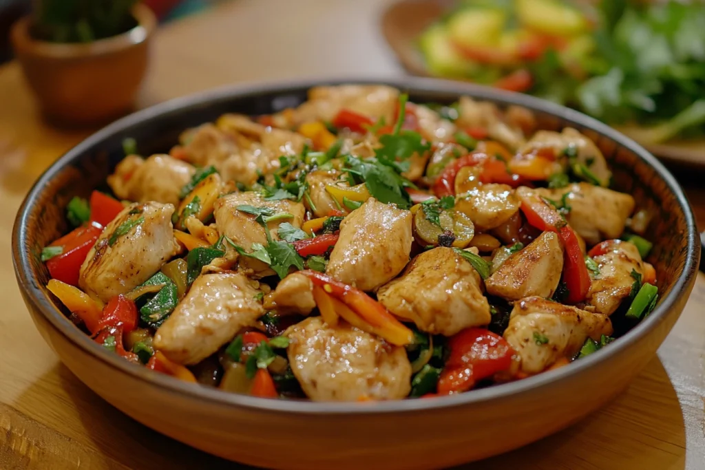 Stir-fry chicken with colorful vegetables